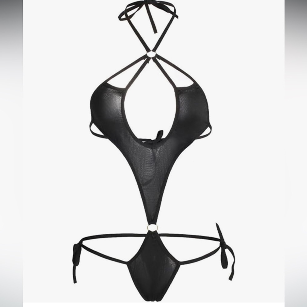 Strappy thong bodysuit black bandage gothic bikini monokini sexy lingerie micro